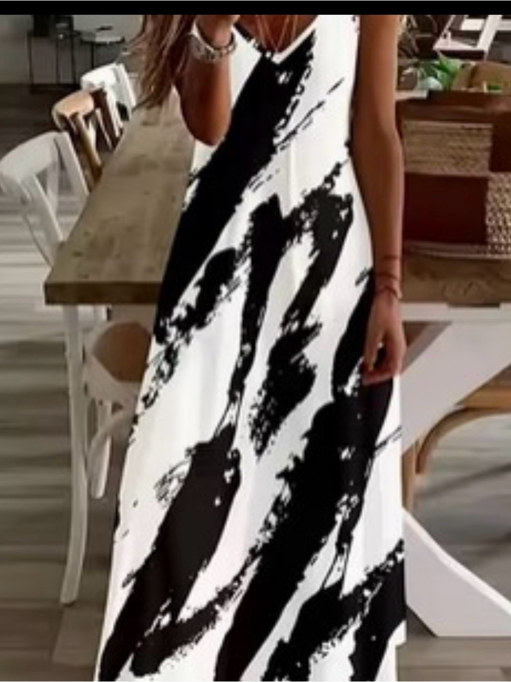 Women’s Black & White Abstract Maxi Dress